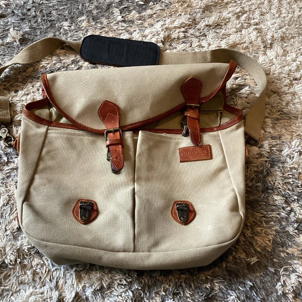 Lands' End Messenger Bag Canvas Brown Leather Trim